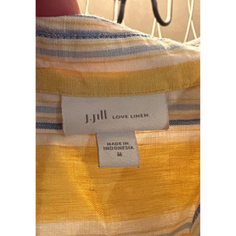 J. Jill "Love Linen" Yellow & Blue Striped Button Down Shirt - Size M - Picture 4 of 6